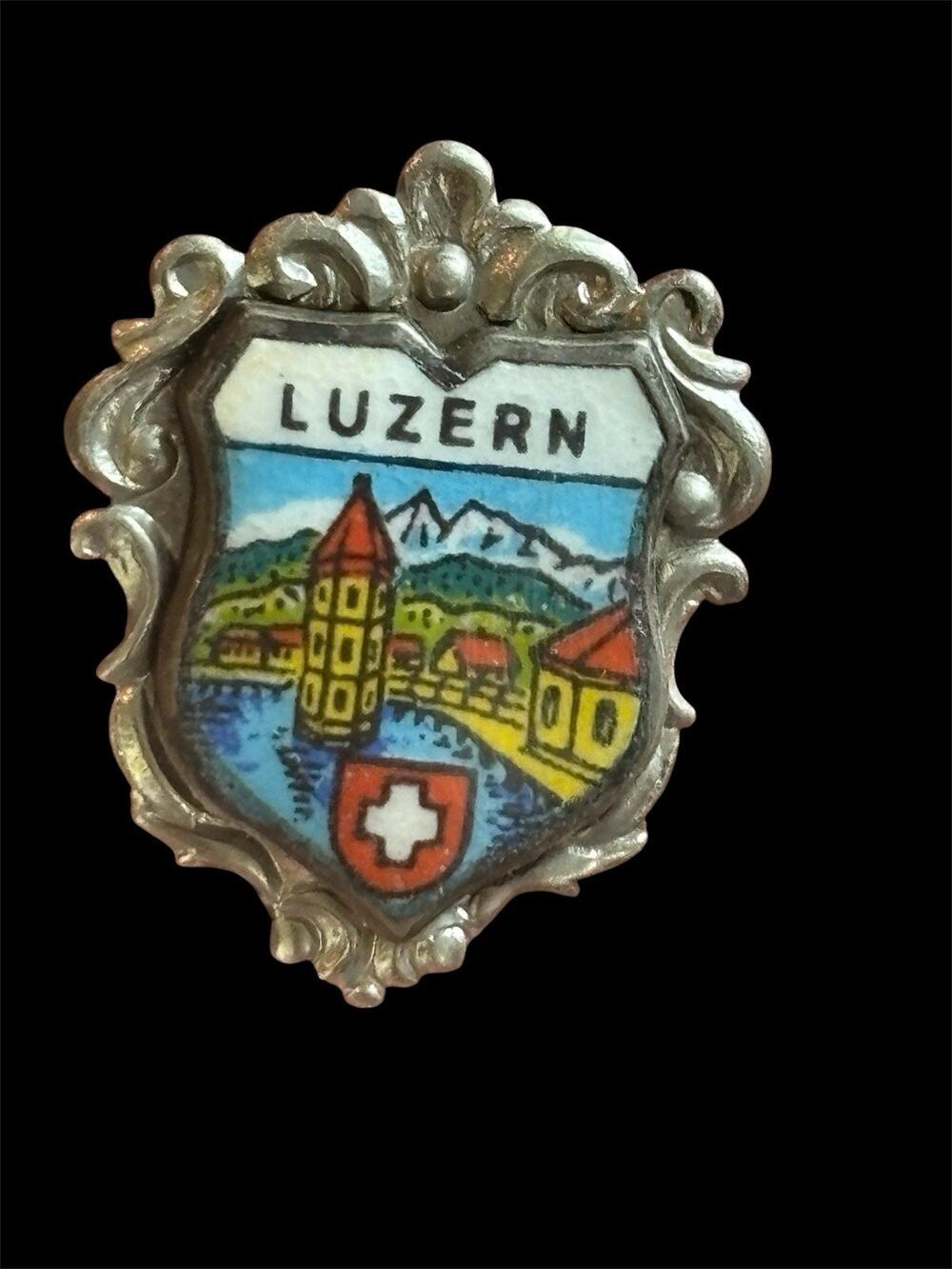 MCM Vtg Luzern Lucern Switzerland Enamel Souvenir Travel Hat Pin